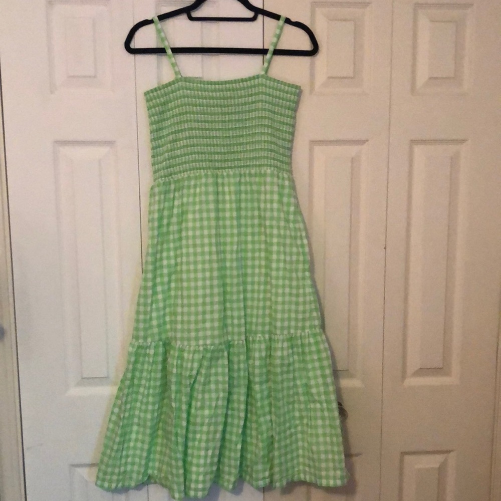 Bright green, J Crew, tiered dress!